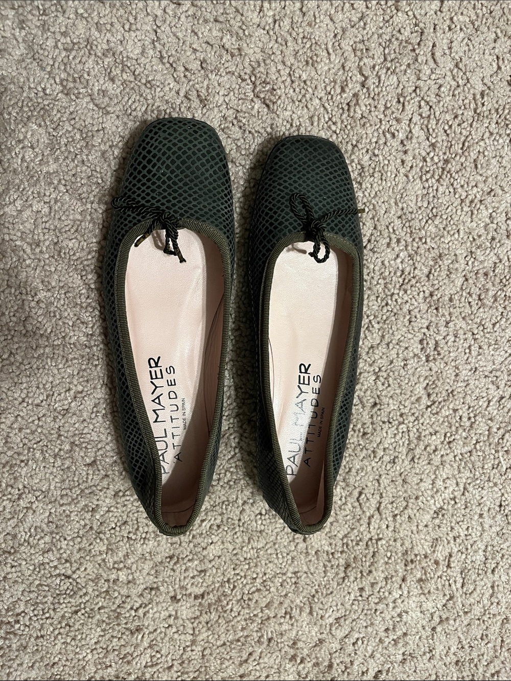 Paul Mayer Attitudes Green-Gray leather ballet flats